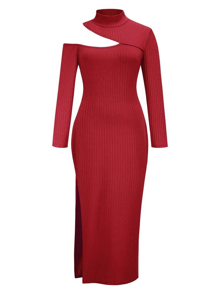 Asymmetrisk Turtleneck Långärmad Vanlig Höst Maxiklänning