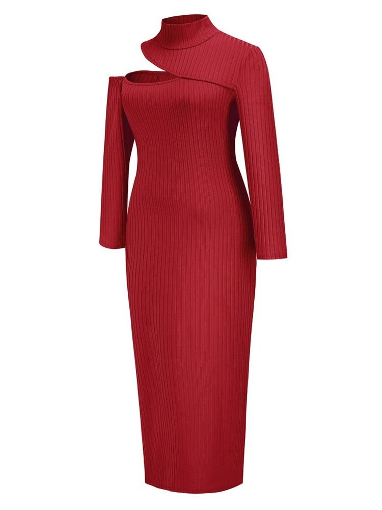 Asymmetrisk Turtleneck Långärmad Vanlig Höst Maxiklänning