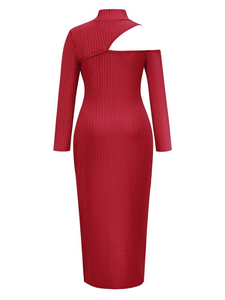 Asymmetrisk Turtleneck Långärmad Vanlig Höst Maxiklänning