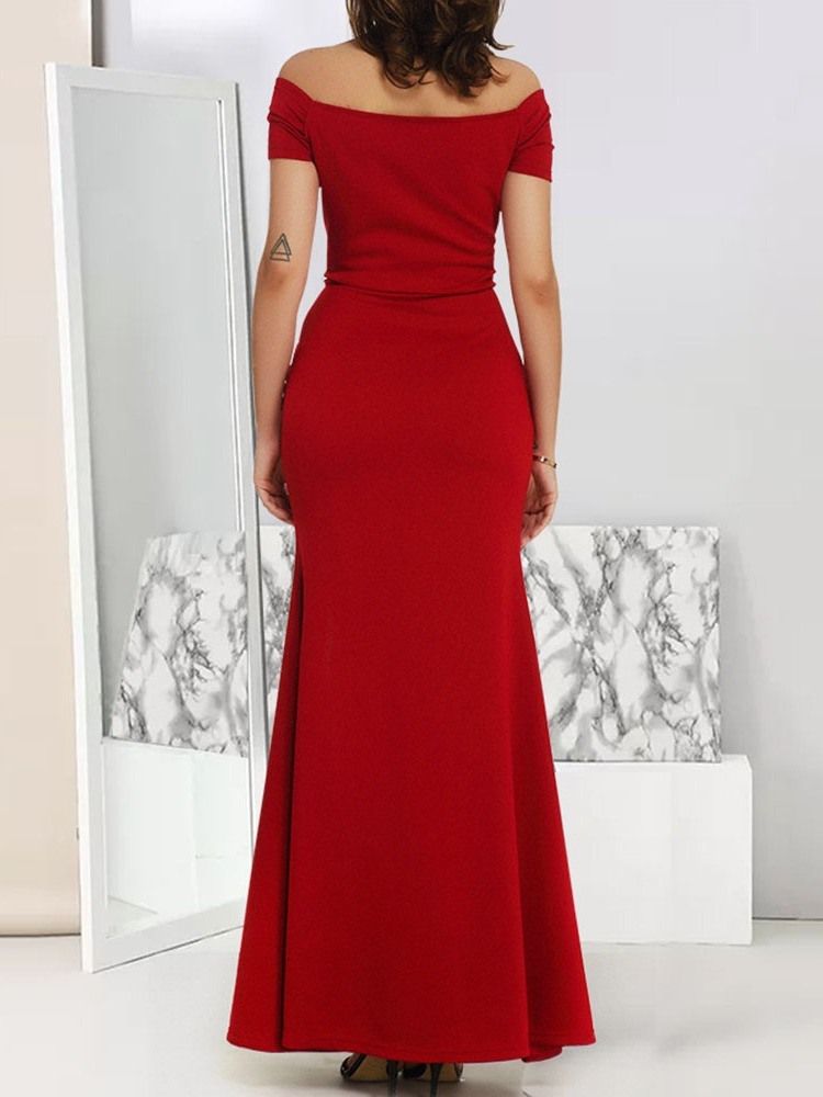 Delad Golvlängd Off Shoulder Bodycon Sommarklänning
