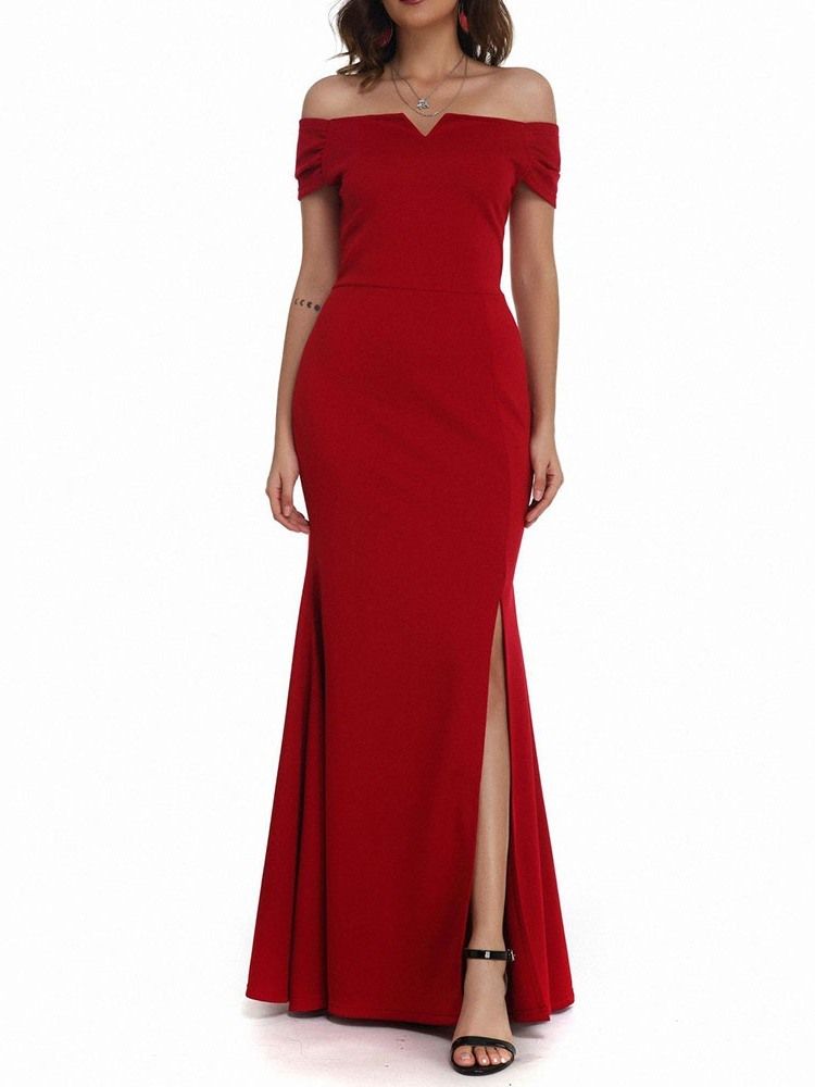 Delad Golvlängd Off Shoulder Bodycon Sommarklänning