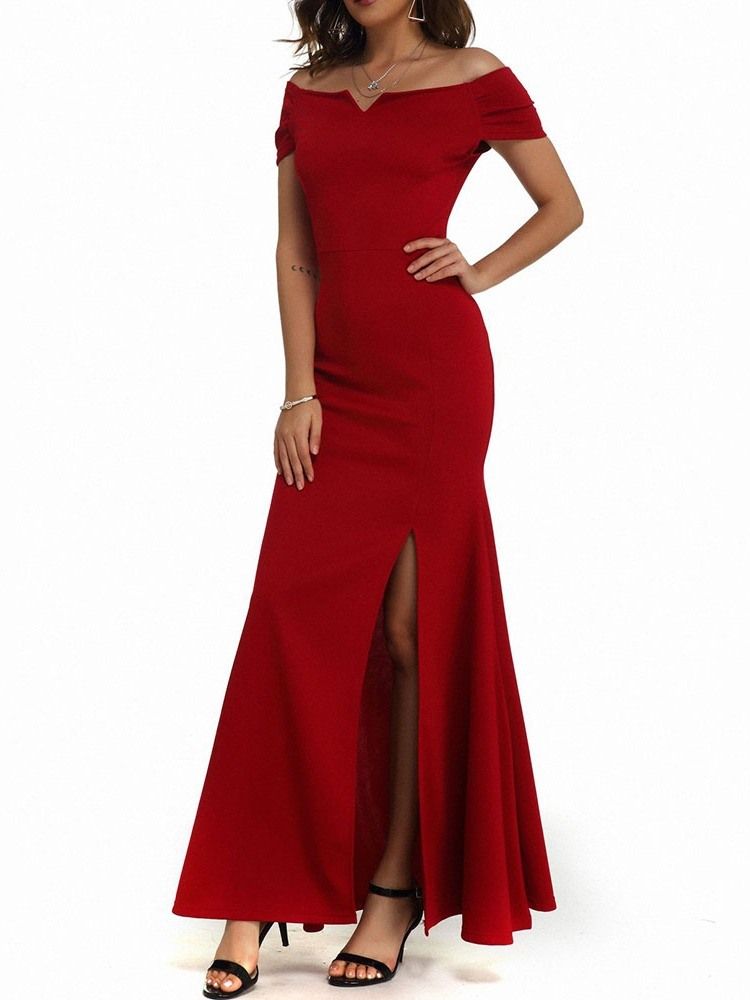 Delad Golvlängd Off Shoulder Bodycon Sommarklänning
