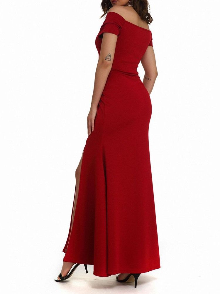 Delad Golvlängd Off Shoulder Bodycon Sommarklänning