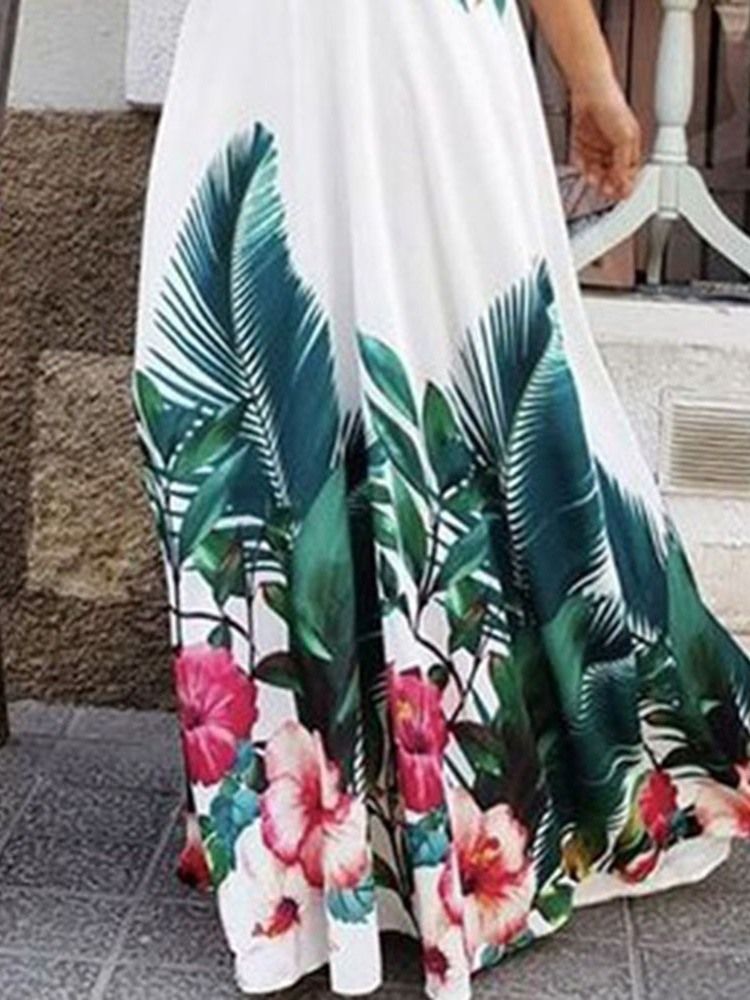 Elegant Maxiklänning Med V-Ringad Ärmlös Tryck