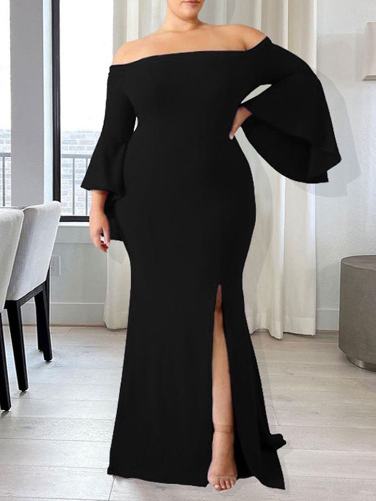 Falbala Golvlång Off Shoulder Flare Sleeve Mermaid Maxi Klänning