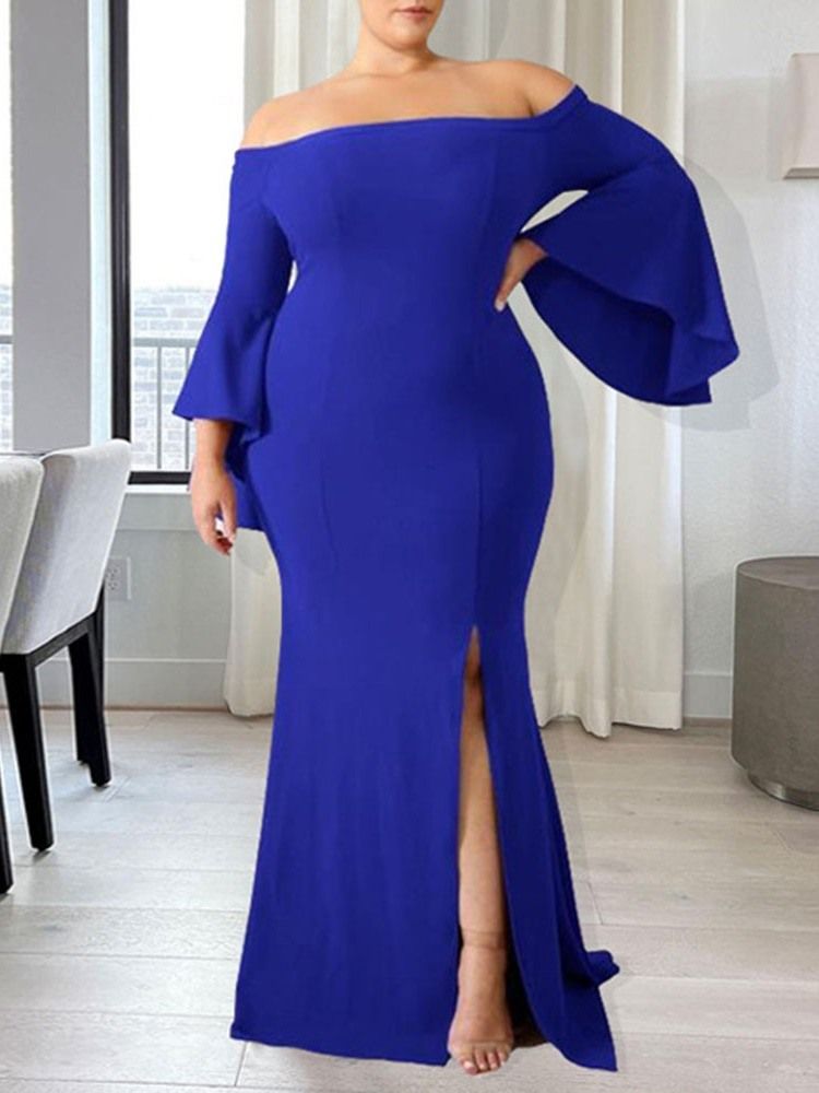 Falbala Golvlång Off Shoulder Flare Sleeve Mermaid Maxi Klänning