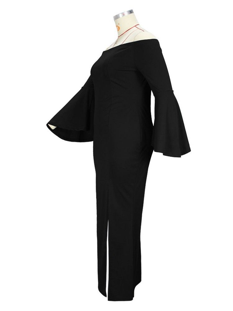 Falbala Golvlång Off Shoulder Flare Sleeve Mermaid Maxi Klänning