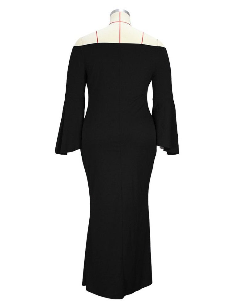 Falbala Golvlång Off Shoulder Flare Sleeve Mermaid Maxi Klänning