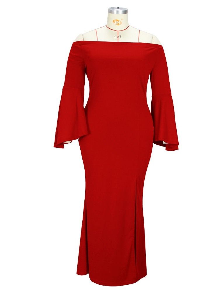 Falbala Golvlång Off Shoulder Flare Sleeve Mermaid Maxi Klänning