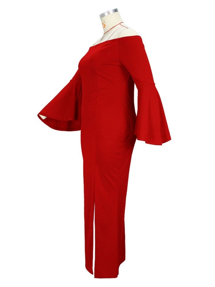 Falbala Golvlång Off Shoulder Flare Sleeve Mermaid Maxi Klänning