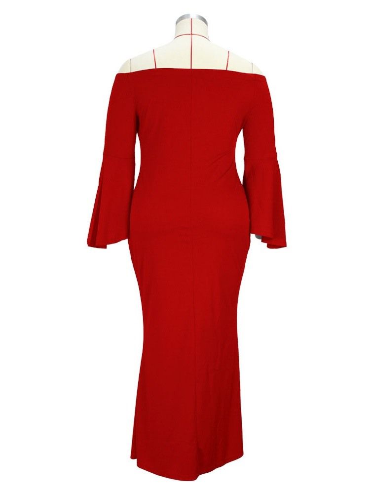 Falbala Golvlång Off Shoulder Flare Sleeve Mermaid Maxi Klänning