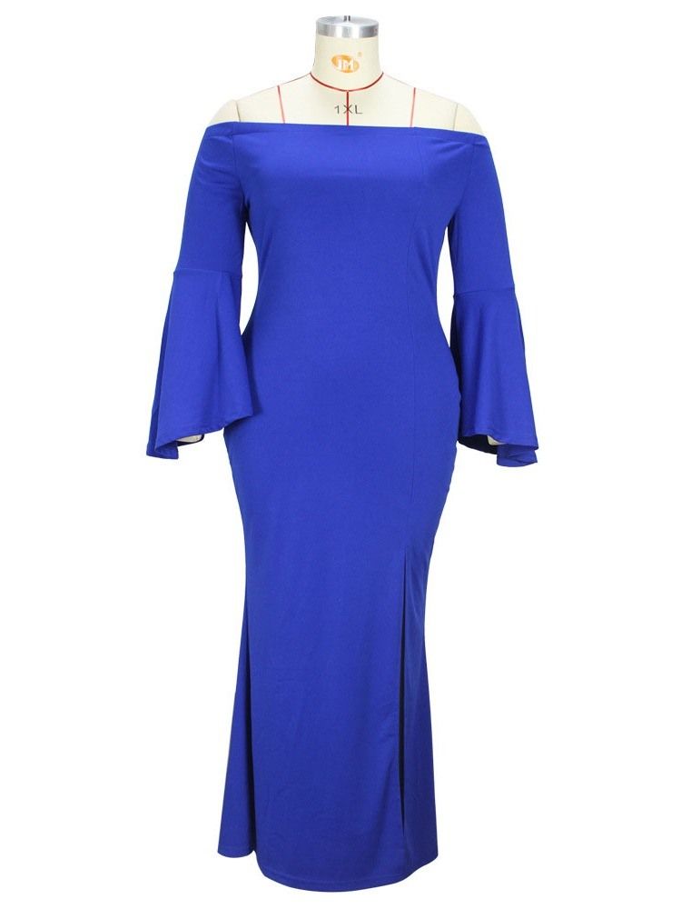 Falbala Golvlång Off Shoulder Flare Sleeve Mermaid Maxi Klänning