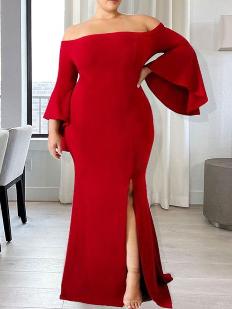 Falbala Golvlång Off Shoulder Flare Sleeve Mermaid Maxi Klänning