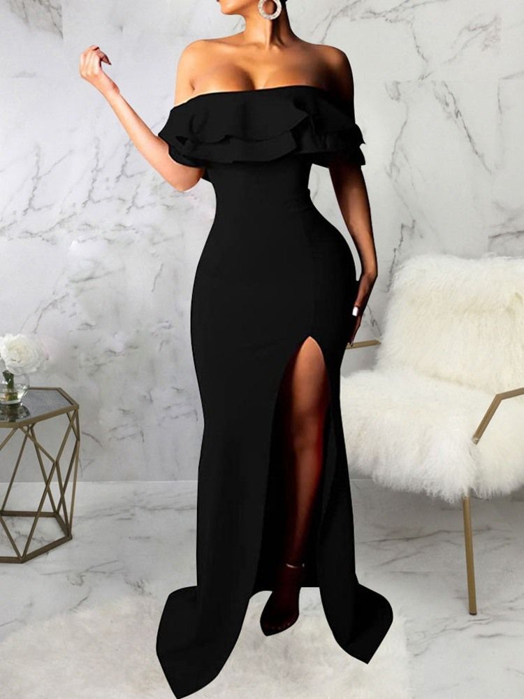 Falbala Kortärmad Off Shoulder Mermaid Plain Maxiklänning