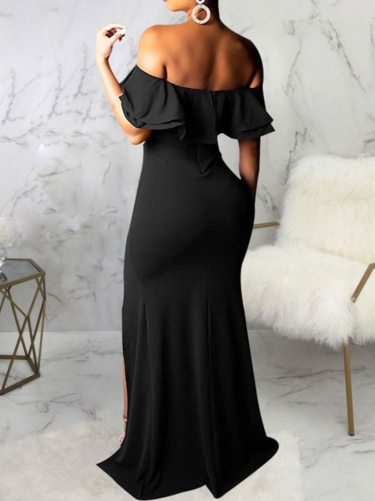 Falbala Kortärmad Off Shoulder Mermaid Plain Maxiklänning