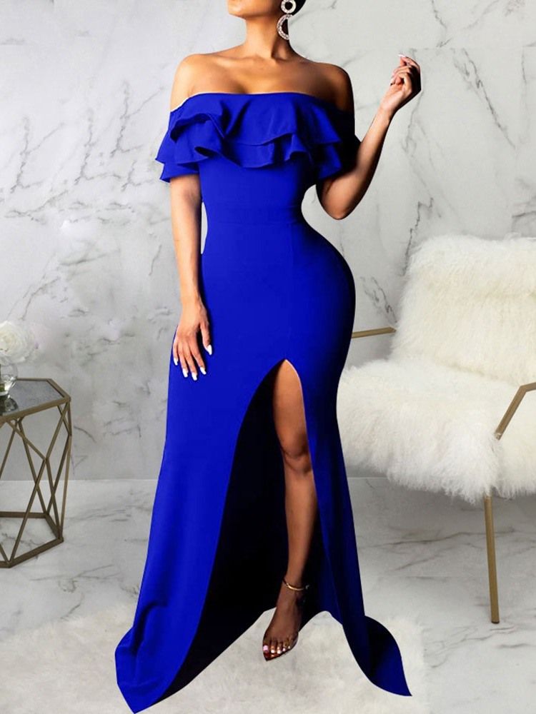 Falbala Kortärmad Off Shoulder Mermaid Plain Maxiklänning
