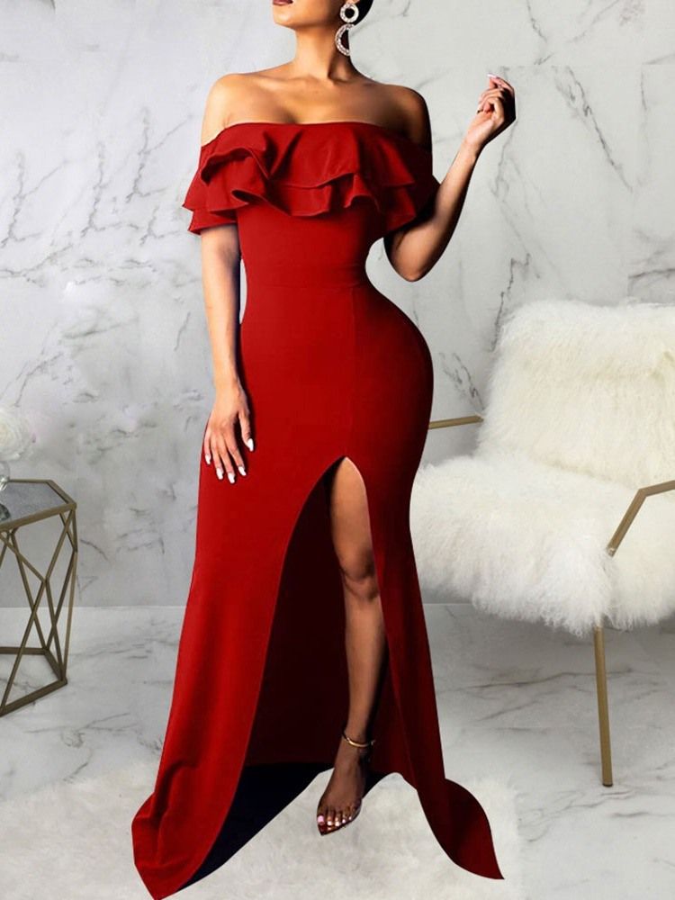 Falbala Kortärmad Off Shoulder Mermaid Plain Maxiklänning