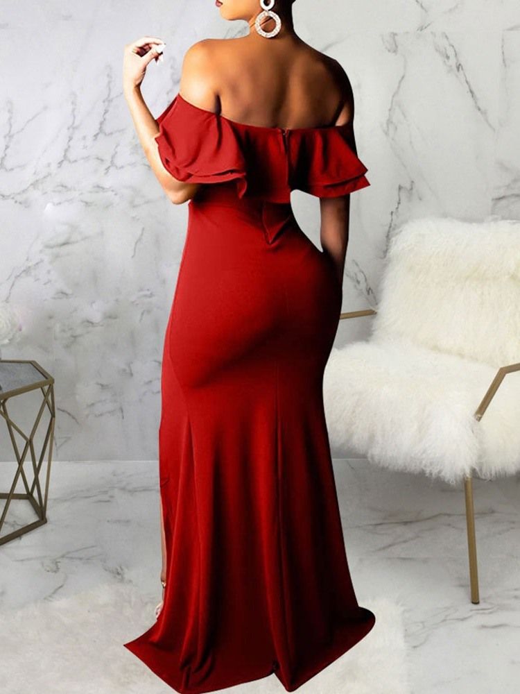 Falbala Kortärmad Off Shoulder Mermaid Plain Maxiklänning