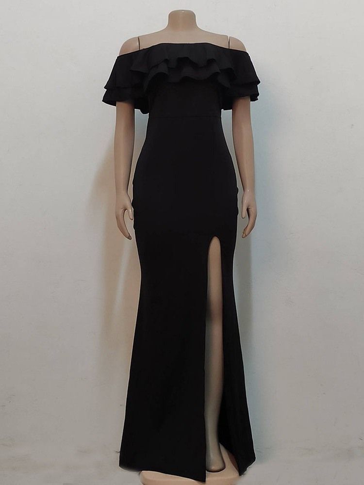 Falbala Kortärmad Off Shoulder Mermaid Plain Maxiklänning