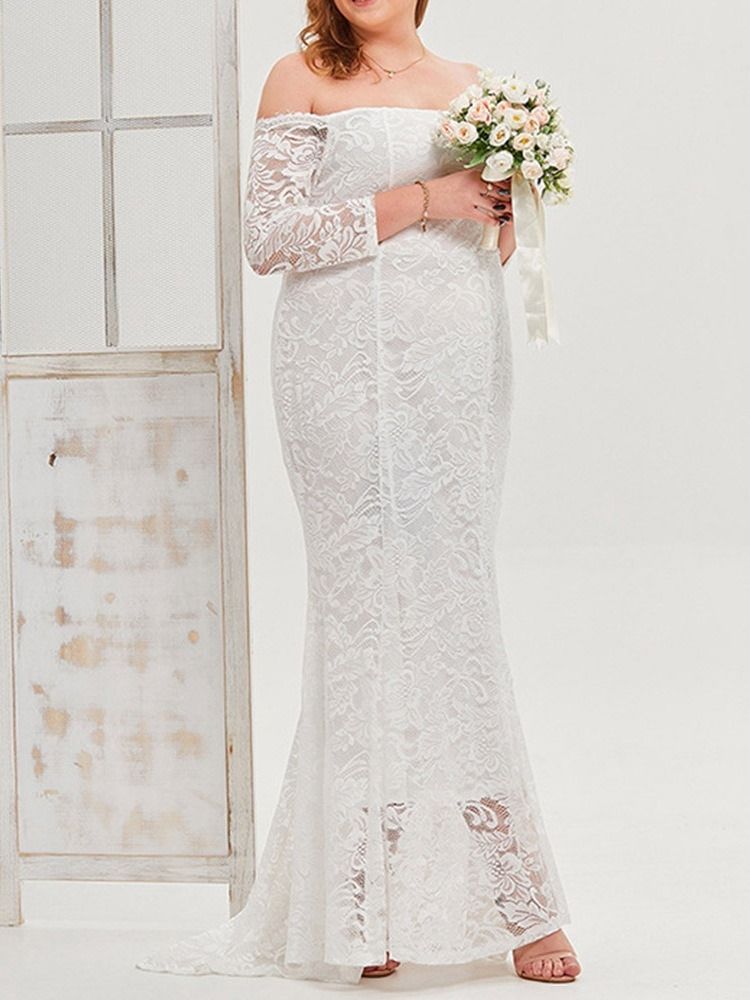 Golvlång Falbala Off Shoulder Klänning Plain Plus Size Klänning