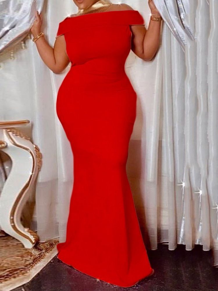Golvlång Falbala Off Shoulder Mermaid Plain Klänning