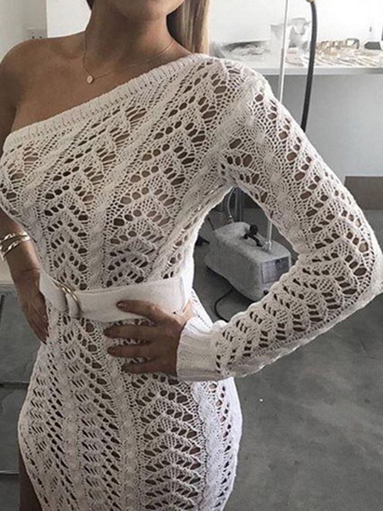 Golvlång Ihålig Långärmad Bodycon Damklänning