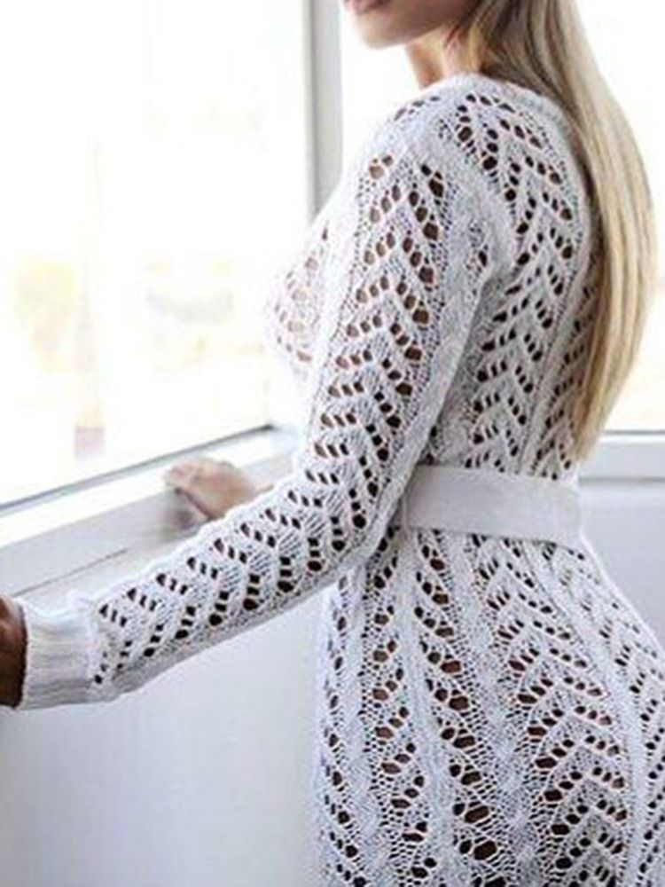 Golvlång Ihålig Långärmad Bodycon Damklänning