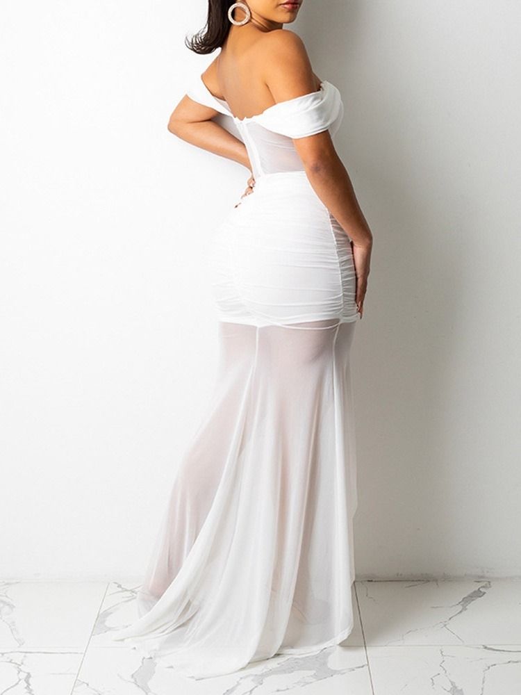 Golvlång Kortärmad Genomskinlig Bodycon Mid Waist Klänning