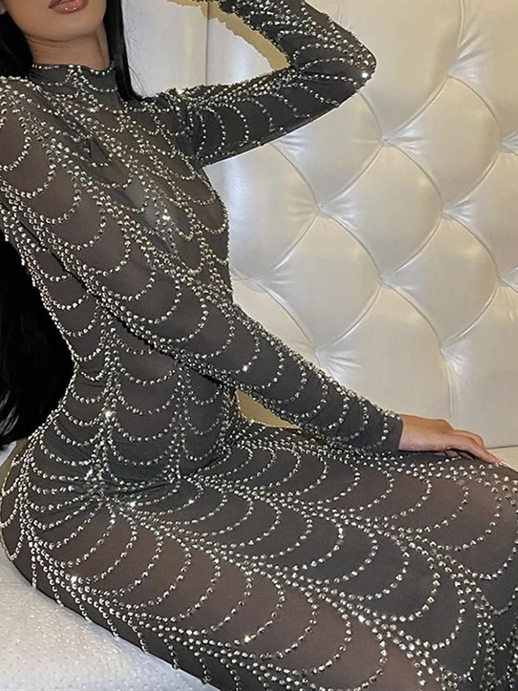 Golvlång Långärmad Delad Bodycon Pulloverklänning