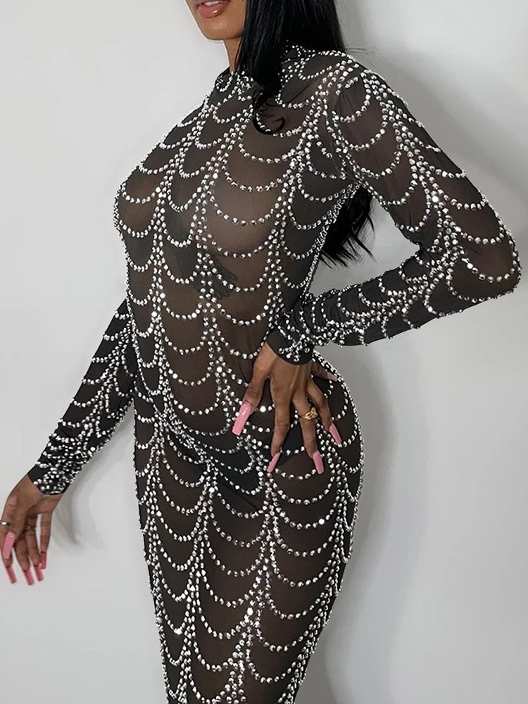 Golvlång Långärmad Delad Bodycon Pulloverklänning