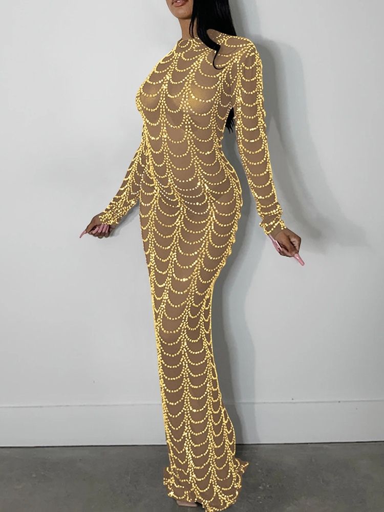 Golvlång Långärmad Delad Bodycon Pulloverklänning