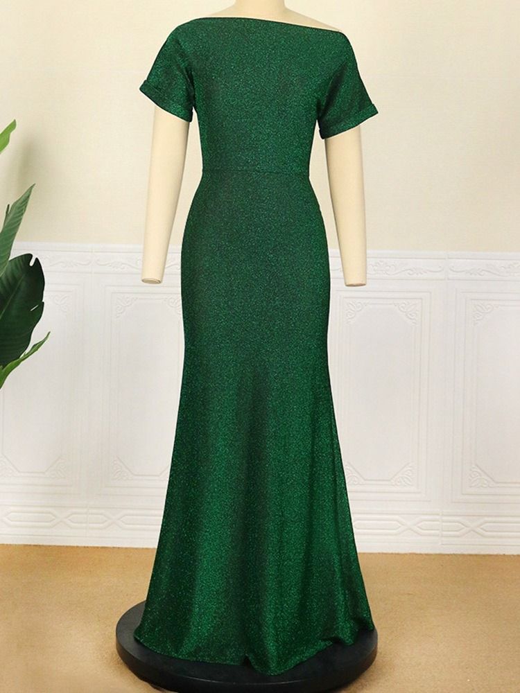 Golvlång Off Shoulder Kortärmad Bodycon Modeklänning