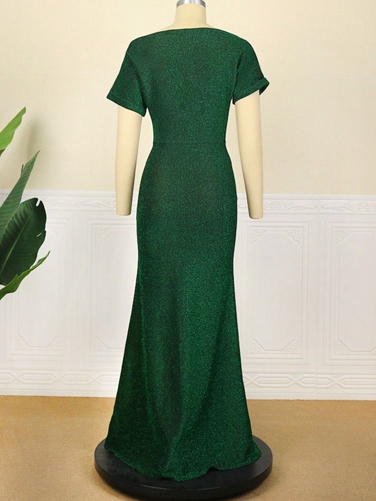 Golvlång Off Shoulder Kortärmad Bodycon Modeklänning