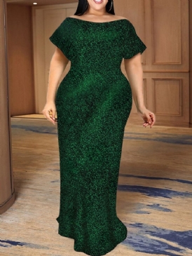 Golvlång Off Shoulder Kortärmad Bodycon Modeklänning