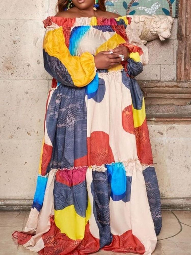 Golvlång Patchwork Långärmad Fashion Color Block Klänning