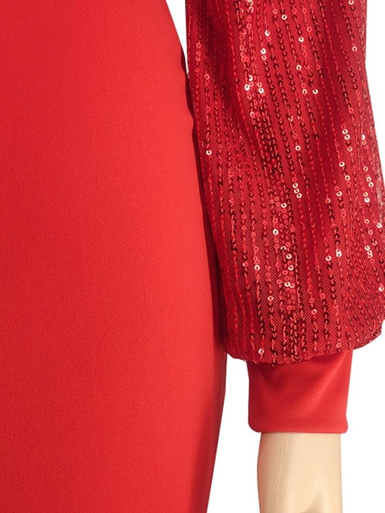 Golvlång Patchwork Långärmad Pullover Bodycon Klänning