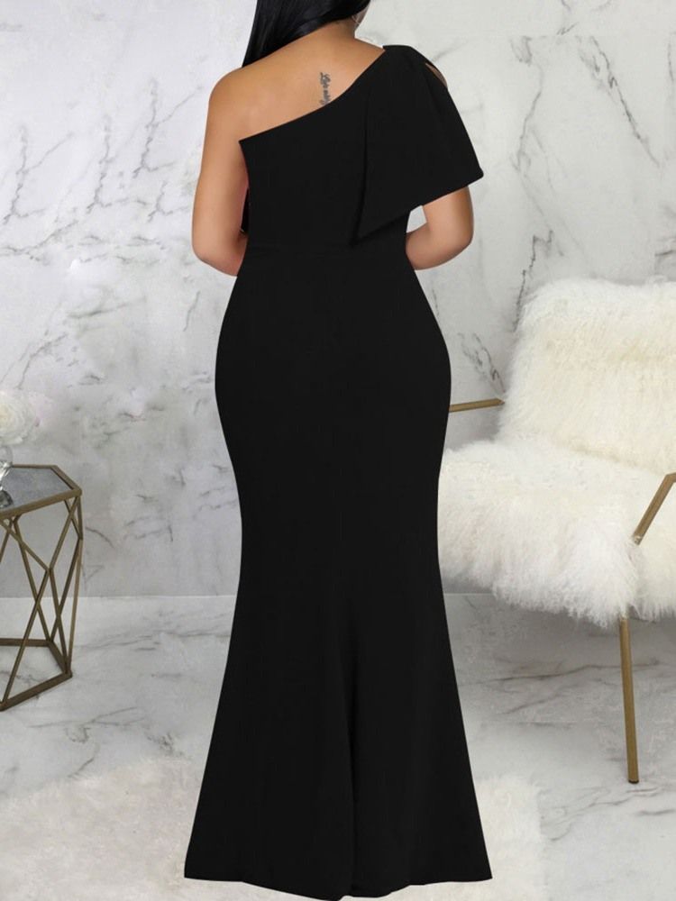 Golvlång Sned Krage Kortärmad Tröja Office Lady Maxi Klänning