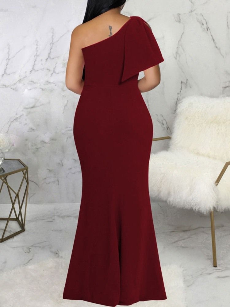 Golvlång Sned Krage Kortärmad Tröja Office Lady Maxi Klänning