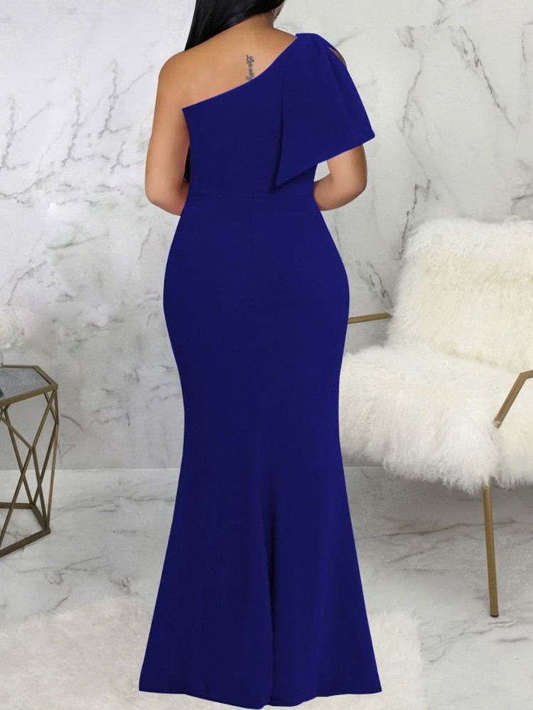 Golvlång Sned Krage Kortärmad Tröja Office Lady Maxi Klänning