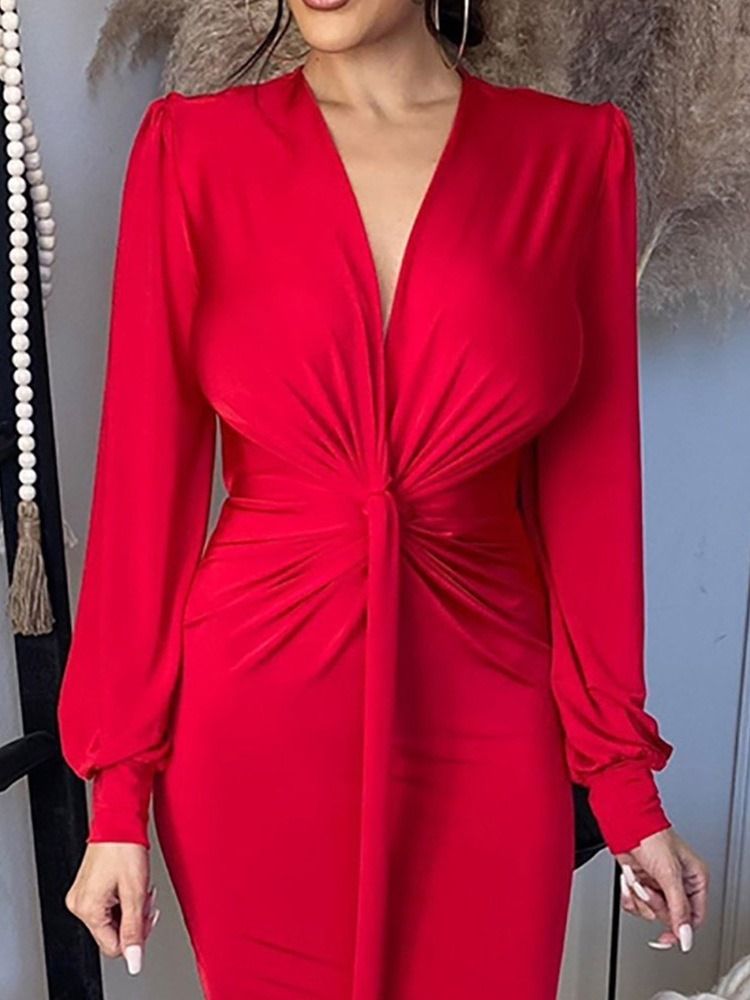 Golvlång Spetsad Långärmad Tröja Bodycon Klänning