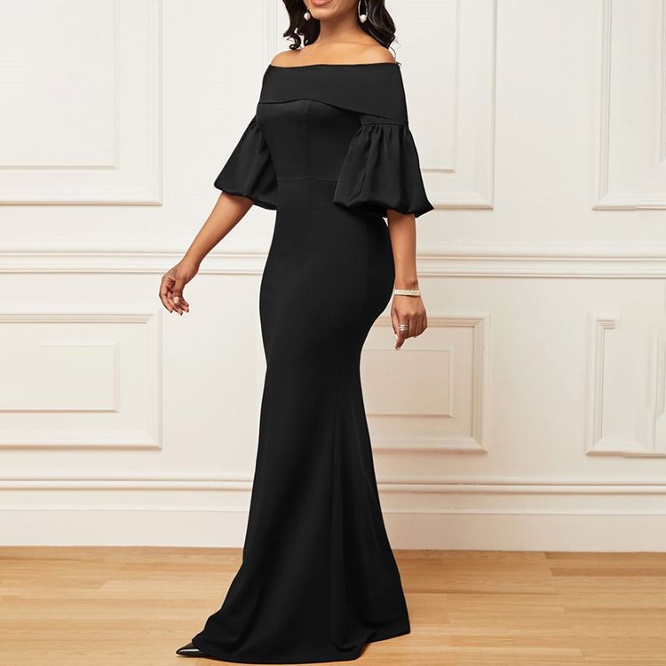 Halv Ärm Golvlång Off Shoulder Sjöjungfru Höst Maxiklänning