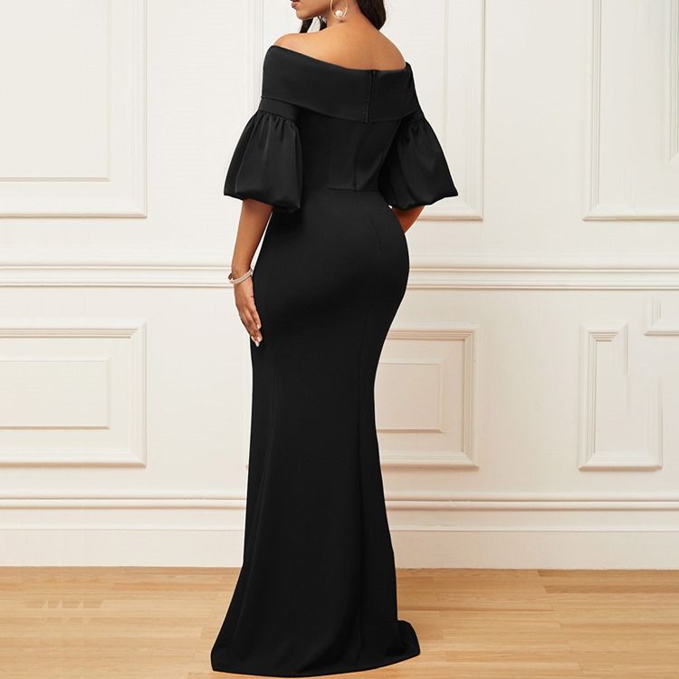 Halv Ärm Golvlång Off Shoulder Sjöjungfru Höst Maxiklänning