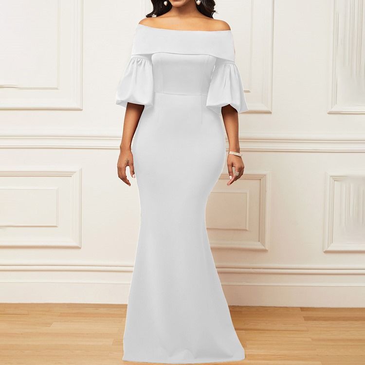 Halv Ärm Golvlång Off Shoulder Sjöjungfru Höst Maxiklänning