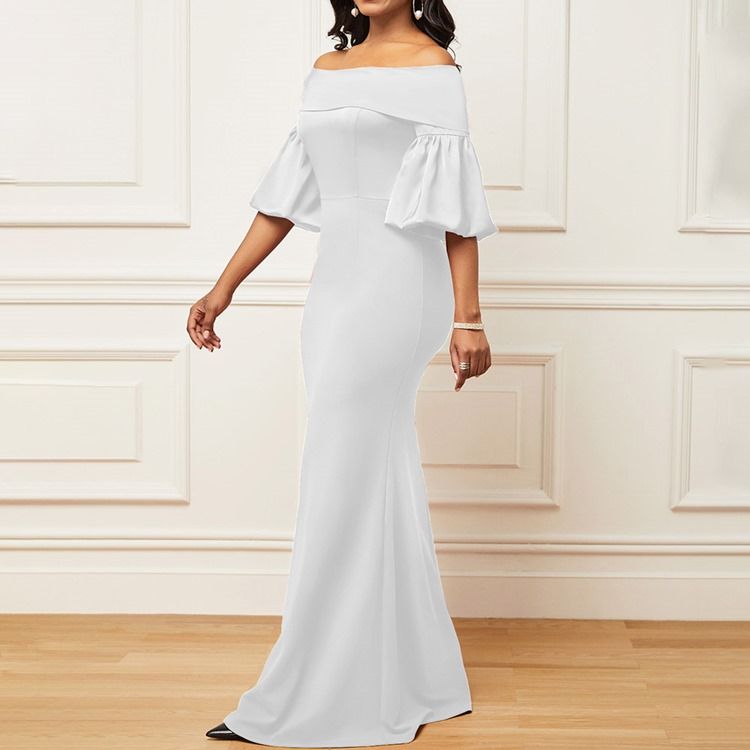 Halv Ärm Golvlång Off Shoulder Sjöjungfru Höst Maxiklänning