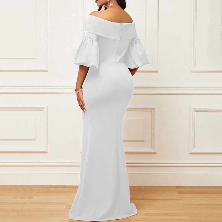 Halv Ärm Golvlång Off Shoulder Sjöjungfru Höst Maxiklänning