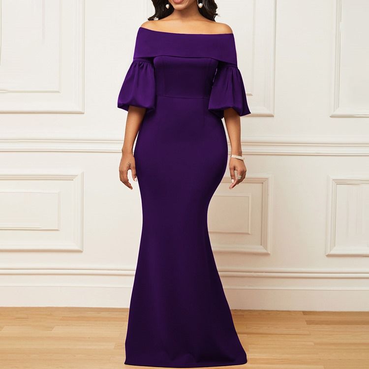 Halv Ärm Golvlång Off Shoulder Sjöjungfru Höst Maxiklänning