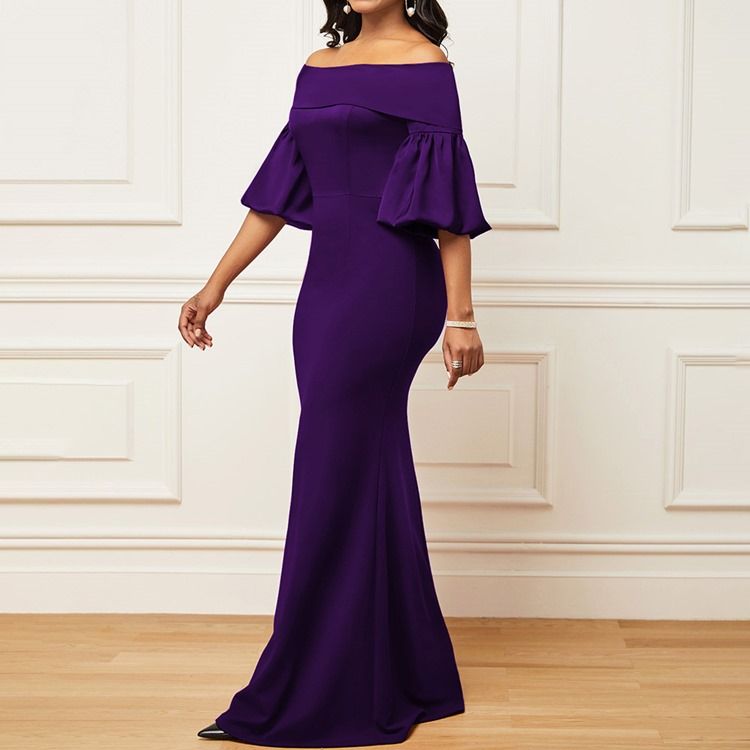 Halv Ärm Golvlång Off Shoulder Sjöjungfru Höst Maxiklänning