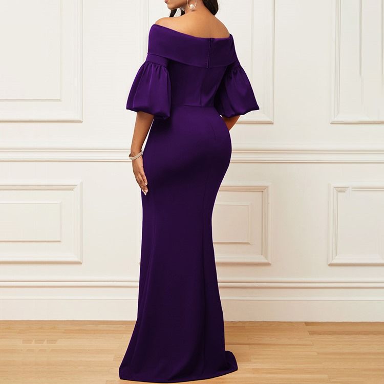 Halv Ärm Golvlång Off Shoulder Sjöjungfru Höst Maxiklänning