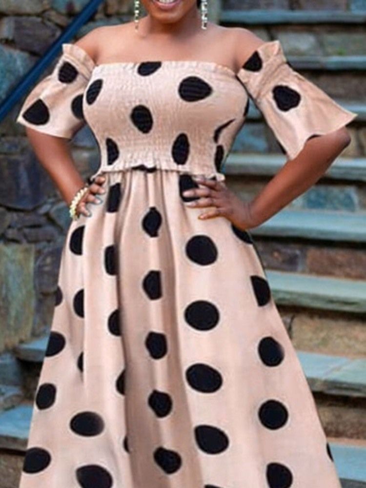 Halv Ärm Off Shoulder Golvlång Polka Dots Sommarklänning