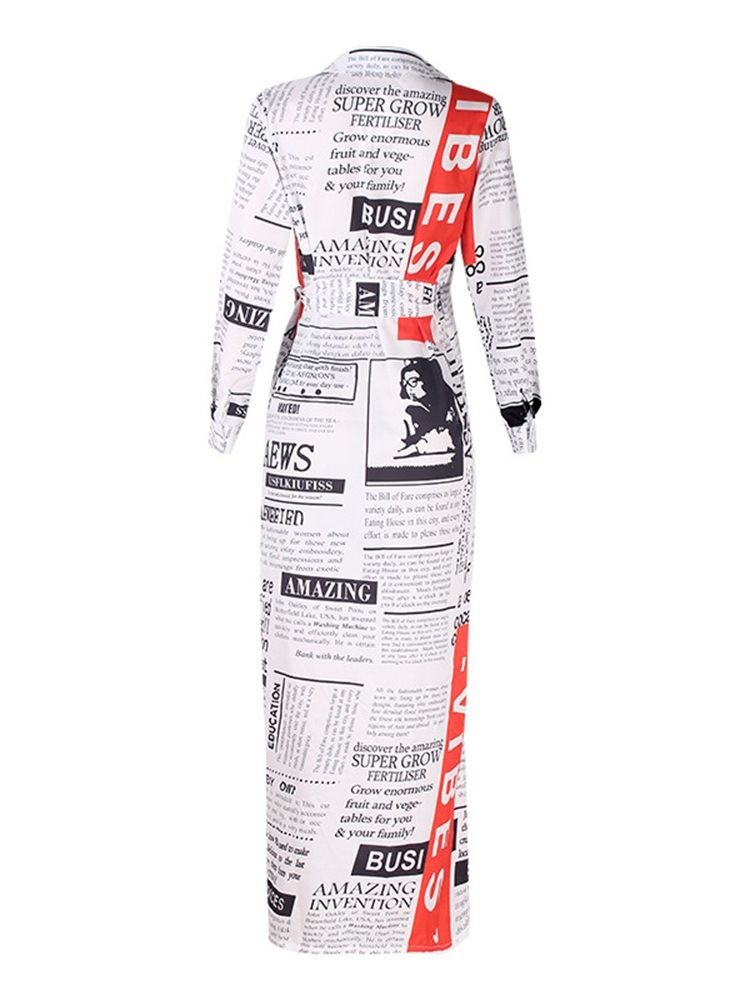 Långärmad Golvlång Lapel Sommar Bodycon-Klänning